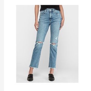 Express Frayed Hem Straight Jeans